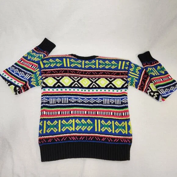LAUREN Unisex Multicolor Geo-Motif Cotton-Linen Crewneck Sweater Size XS Ex. Con - Picture 6 of 16